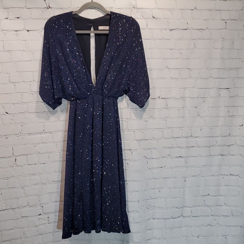 ASOS navy blue glitter plunge dress